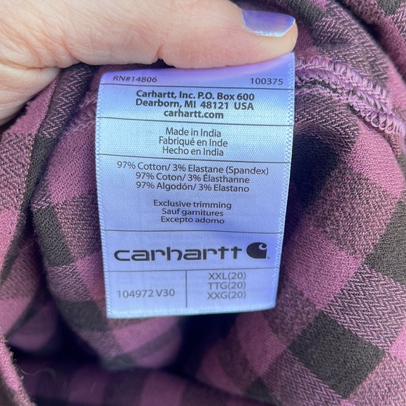 Carhartt XXL Plaid Shirt Loose Fit Rugged Flex Purple Black Long Sleeve Ladies - Picture 5 of 6